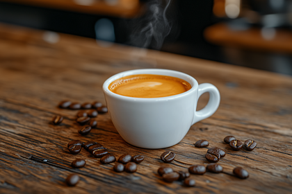 Cup Of Espresso With Coffee Beans