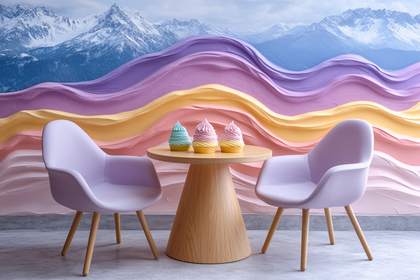 Cupcakes And Chairs With Mountain Backdrop