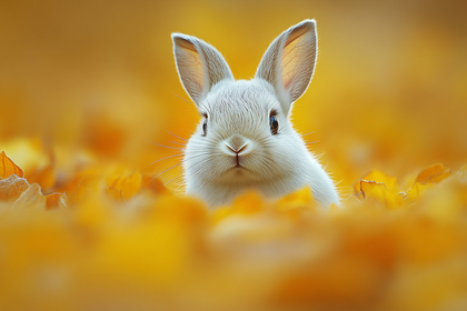 Curious Baby Rabbit in Autumn Leaves