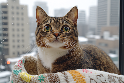 Curious Cat Gazing Out a Window