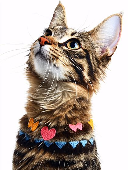 Curious Cat with Heart Collar