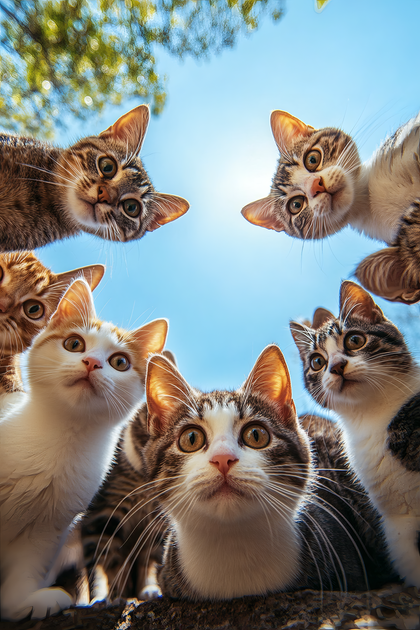 Curious Cats Peering Down