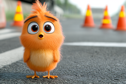 Curious Chick on Road