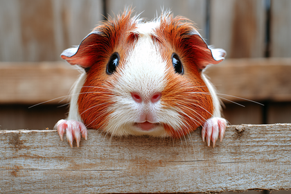 Curious Guinea Pig Peeking Over Wooden Fence