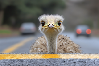 Curious Ostrich Roadside Stare