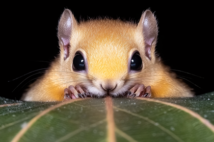 Curious Squirrel Peeking Over Leaf