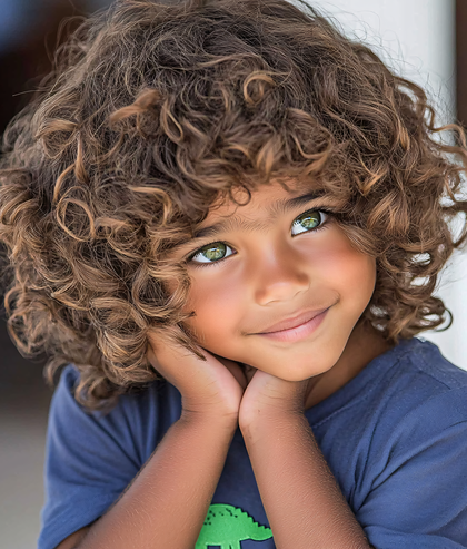 Curly Haired Child With Green Eyes