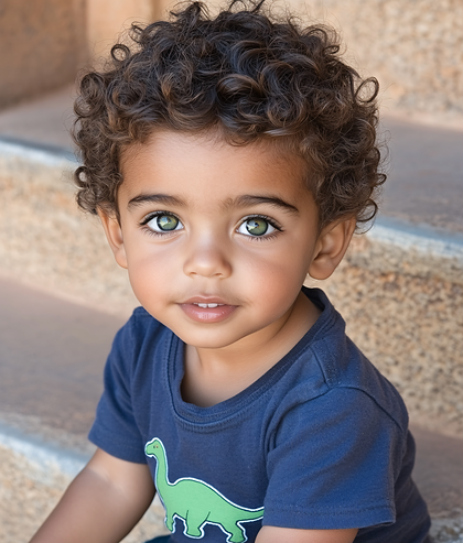 Curly-Haired Toddler with Green Eyes