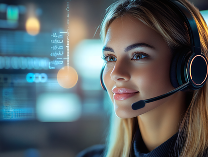 Customer Service Representative with Futuristic Interface