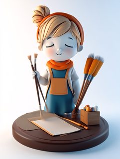 Cute Artist Girl with Brushes