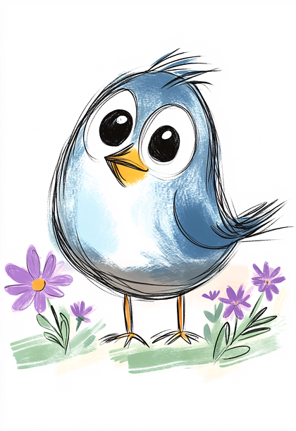 Cute Blue Bird Among Flowers