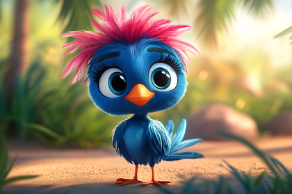 Cute Blue Bird with Pink Feathers