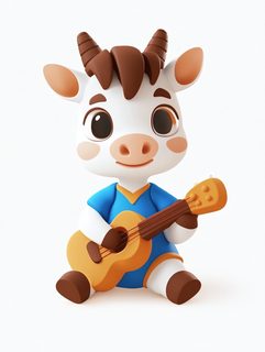 Cartoon Cow Playing Guitar