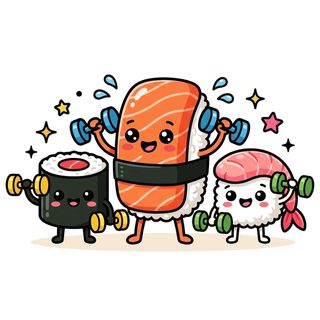 sushi workout cartoon