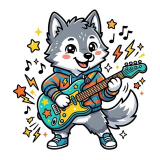 wolf playing guitar