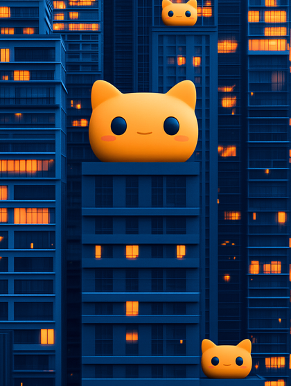 Cute Cat Cityscape Night
