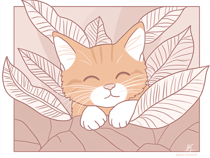 Cute Cat in Leaves