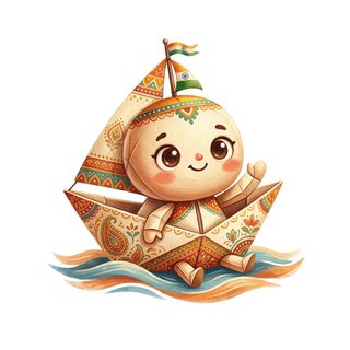 character sailing paper boat
