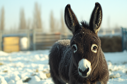 Cute Donkey in Snow