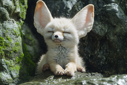 Cute Fennec Fox Lounging On Rocks