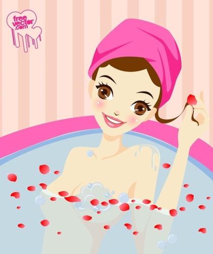 Cute Girl Bathing Free Vector
