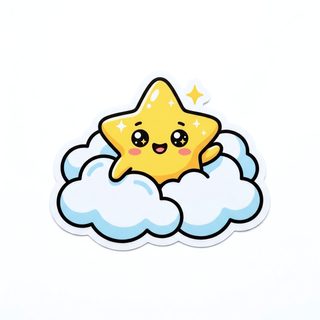 kawaii star on cloud