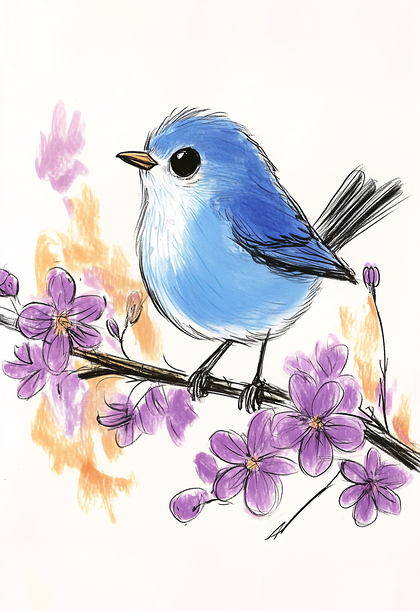 Cute Little Blue Bird On A Branch