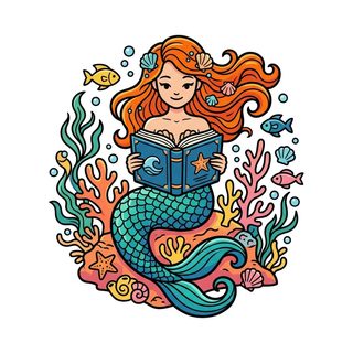 reading mermaid illustration
