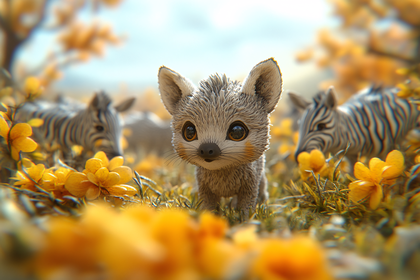 Cute Mongoose in Flower Field