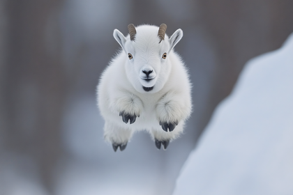 Cute Mountain Goat Kid Leaping