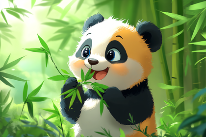 Cute Panda Eating Bamboo