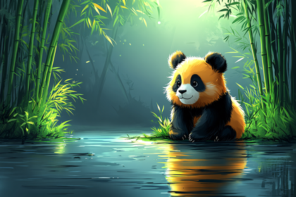Cute Panda In Bamboo Forest
