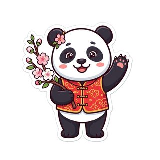 Panda holding blossoms