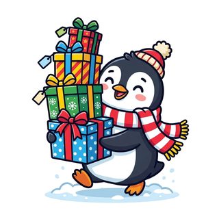 penguin carrying gifts