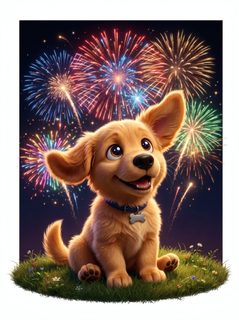 puppy fireworks celebration