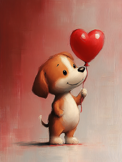 Cute Puppy with Heart Balloon
