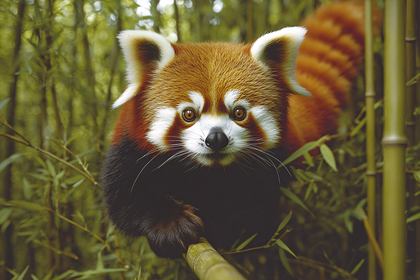 Cute Red Panda In Bamboo Forest