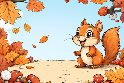 Cute Squirrel In Autumn Forest