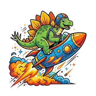 dinosaur rocket illustration