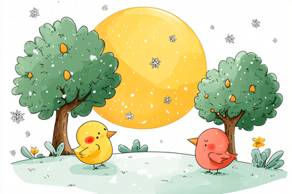 Cute Winter Birds in Snowy Landscape