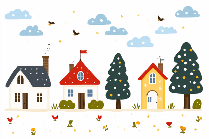 Cute Winter Village Illustration