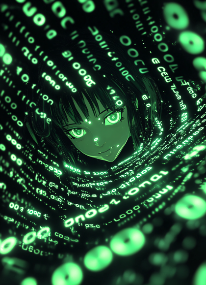 Cyberpunk Anime Girl in Data Stream