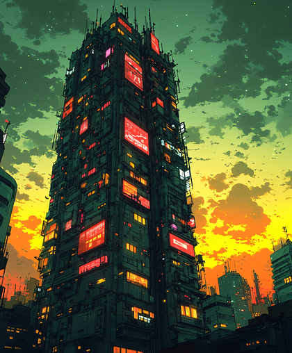 Cyberpunk Cityscape at Dusk