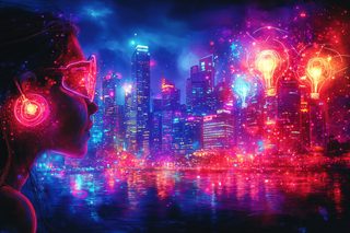 Cyberpunk Cityscape With Woman