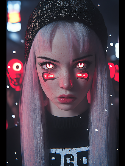 Cyberpunk Girl with Glowing Red Eyes