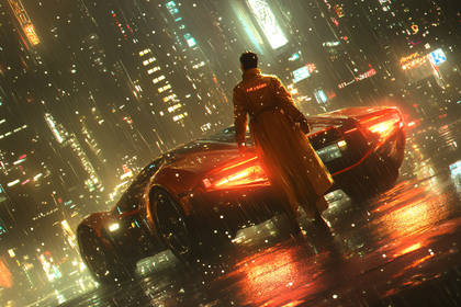 Cyberpunk Rendezvous in the Rain