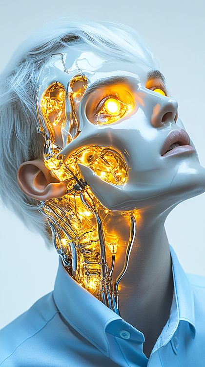 Cyborg Woman With Illuminated Internal Mechanics