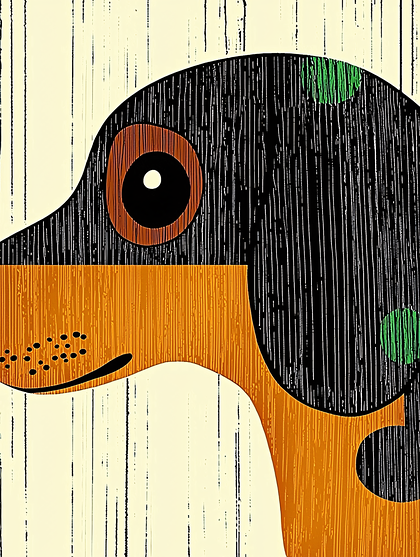 Dachshund Portrait in Stylized Woodcut