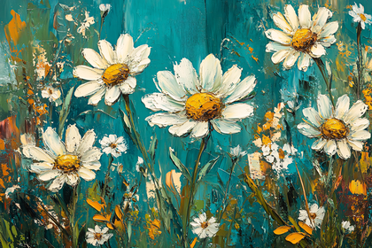 Daisies in Teal Field