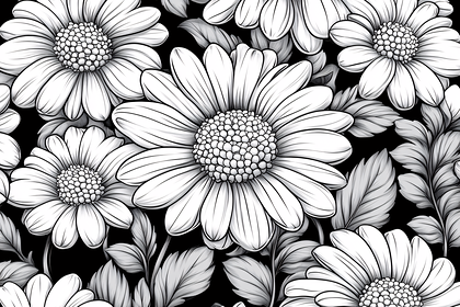 Daisy Flower Pattern Black And White